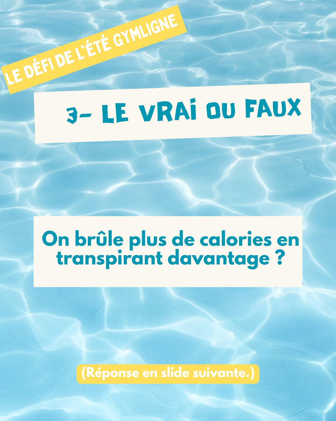 Chez GYMLIGNE, on aime bouger mais aussi s'amuser !🤸🏻♂️
Alors tout au long du mois d'août, retrouvez régulièrement nos petits défis de l'été.
💬 À vous de jouer en commentaire !
#jeu #defis #gymligne #été #questionspièges #bienêtre