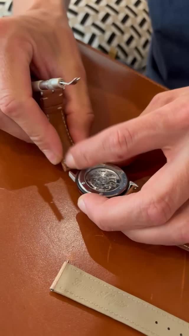 Jean Rousseau beige alligator strap paired with a KAURI DUO 38 Diamonds watch.A sophisticated pa....